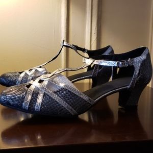 10M NIB T-Strap Silver Black 2" Retro Dance shoes